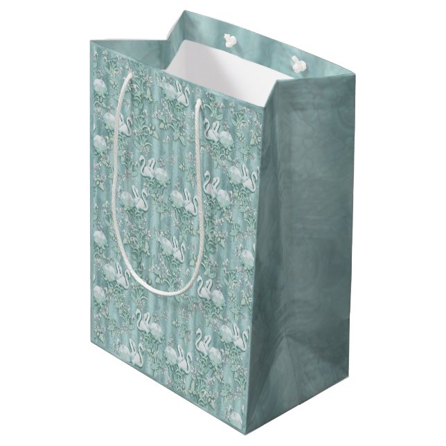 Sage Green Silk Drapes & Flamingos Flowers Medium Gift Bag (Back Angled)