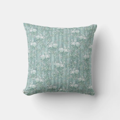 Sage Green Silk Drapes  Flamingos Flowers Throw Pillow