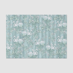 Sage green silk drapes & flamingos flowers tissue paper