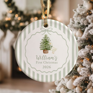 Sage Green Silly Goose Baby First Christmas Ceramic Ornament