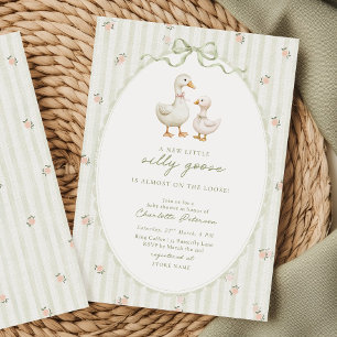 Sage Green Silly Goose Baby Shower Invitation