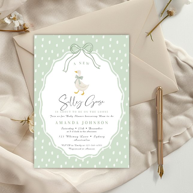 Sage Green Silly Goose Coquette Baby Shower Invitation (Creator Uploaded)