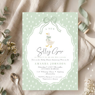 Sage Green Silly Goose Coquette Baby Shower Invitation