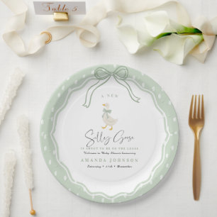 Sage Green Silly Goose Coquette Baby Shower  Paper Plates