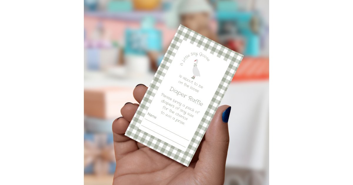 Sage Green Silly Goose Diaper Raffle Ticket Enclosure Card | Zazzle