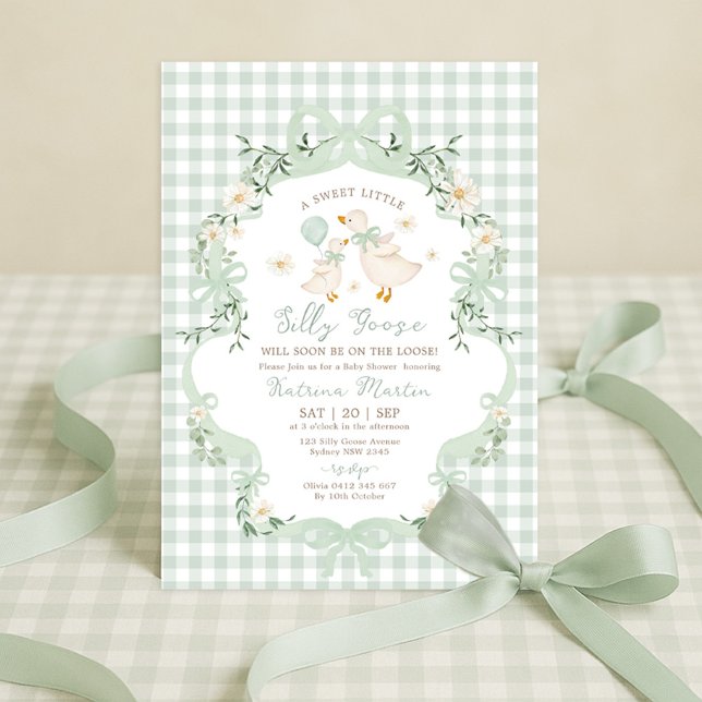 Sage Green Silly Goose Gender Neutral Baby Shower Invitation (Creator Uploaded)