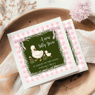 Sage Green Silly Goose Pink Gingham Baby Shower Napkins