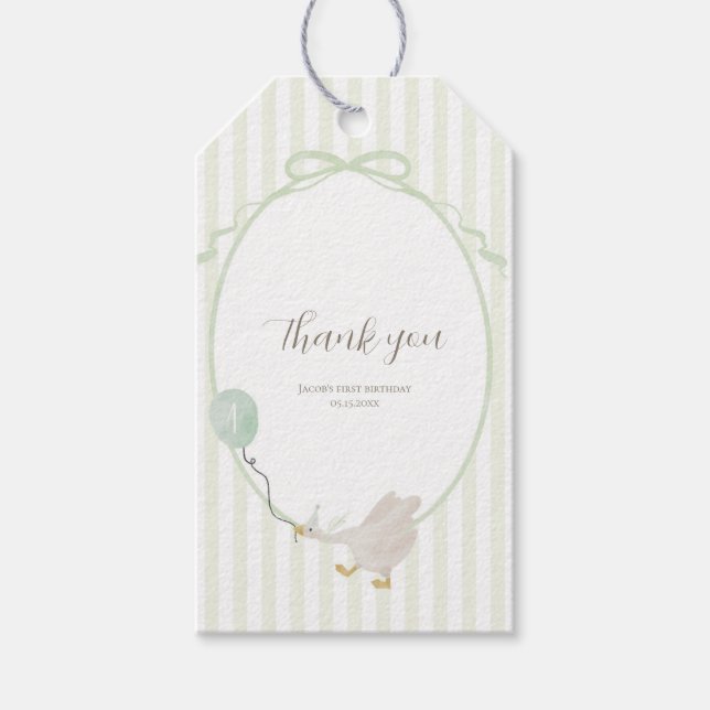 Sage Green Silly Goose Rectangle Favor Tag (Front)