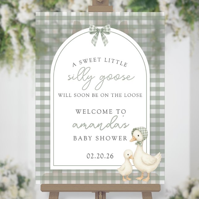 Sage Green Silly Goose Storybook Baby Shower Acrylic Sign (Creator Uploaded)