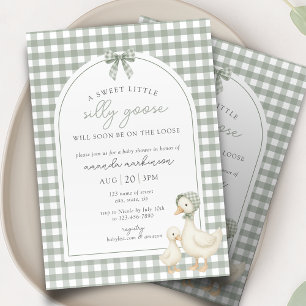 Sage Green Silly Goose Storybook Baby Shower Invitation