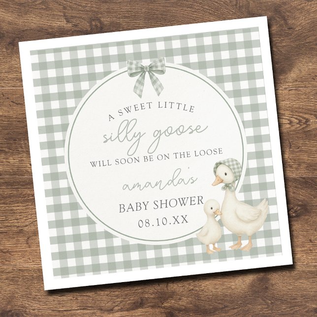 Sage Green Silly Goose Storybook Baby Shower Napkins (Creator Uploaded)