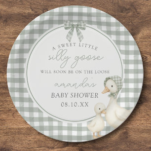 Sage Green Silly Goose Storybook Baby Shower Paper Plates