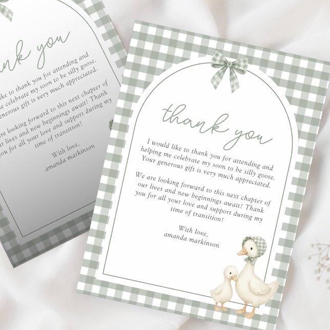 Sage Green Silly Goose Storybook Baby Shower Thank You Card (Creator Uploaded)