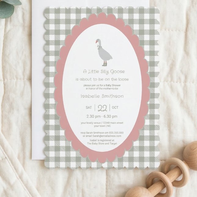Sage Green Silly Little Goose Baby Shower QR Code  Invitation (Creator Uploaded)