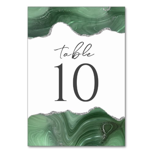 Sage Green Silver Agate Wedding Table Number