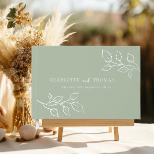Sage green silver botanical wedding foil guest book