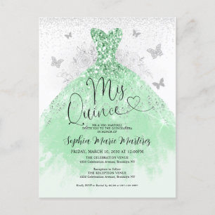 Sage Green Silver Dress Mis Quince Quinceañera Postcard