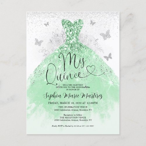 Sage Green Silver Dress Mis Quince Quinceaera Postcard