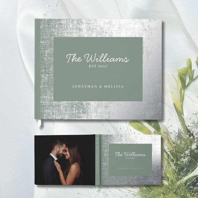 Sage Green Silver Foil Guest Book Photo Guestbook (Creator Uploaded)