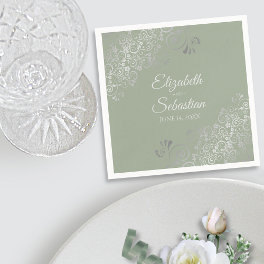 Sage Green & Silver Frills Elegant Wedding Napkins