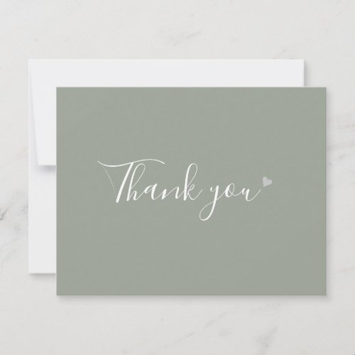 Sage Green Silver Heart Chic Script Business Thank You Card