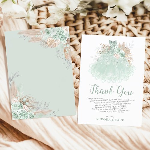 Sage Green Silver Quinceaera Dress Mis Quince Thank You Card