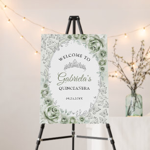 Sage Green Silver Quinceanera Welcome Foam Board