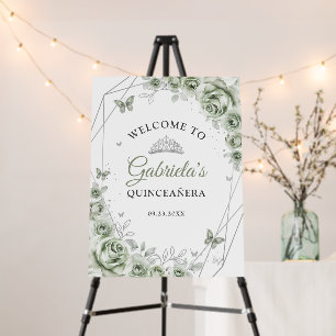 Sage Green Silver Quinceanera Welcome Foam Board