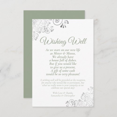 Sage Green Silver White Wedding Wishing Well Poem Enclosure Card