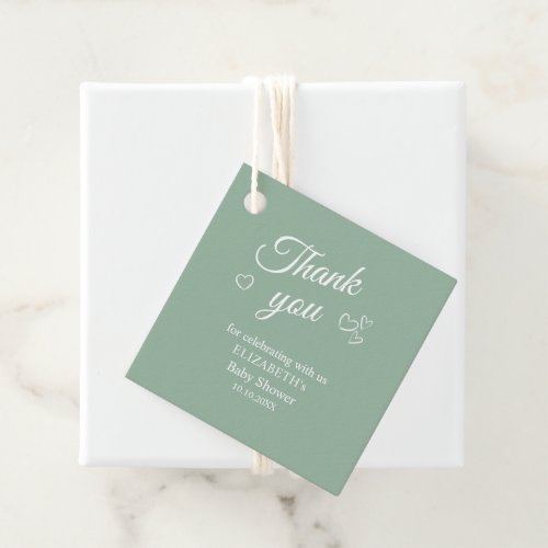 Sage Green Simple Baby Shower Thank You Favor Tag