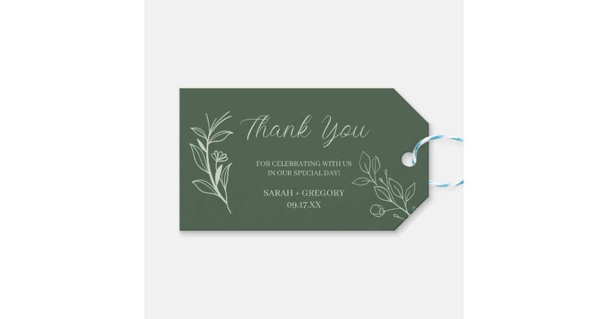 Sage Green Simple Boho Floral Thank You Favor Gift Tags | Zazzle