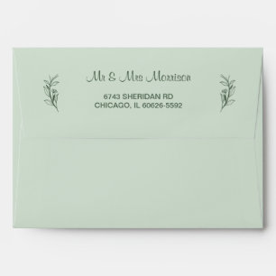 Sage Green Simple Boho Floral Wedding Envelope