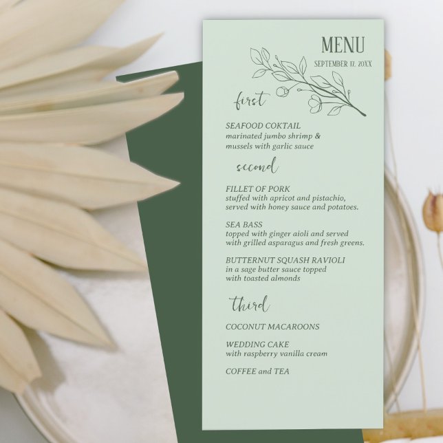 Sage Green Simple Boho Floral Wedding Menu (Creator Uploaded)