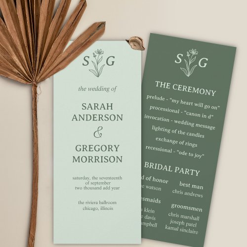 Sage Green Simple Boho Floral Wedding Program