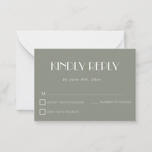 Sage Green Simple Budget Wedding RSVP Card (Front)