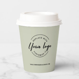 Sage Green Simple business logo Modern Custom  Paper Cups