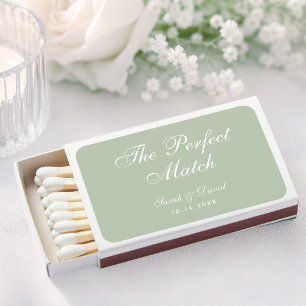 Sage Green Simple Calligraphy Wedding Favors Matchboxes