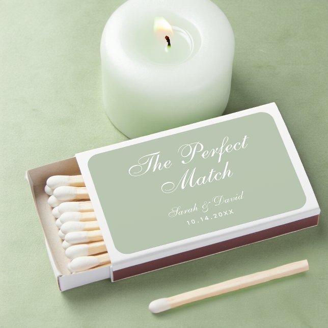 Sage Green Simple Calligraphy Wedding Favors Matchboxes (Creator Uploaded)