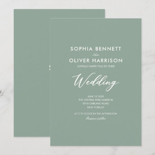 SAGE GREEN SIMPLE CALLIGRAPHY WEDDING INVITE