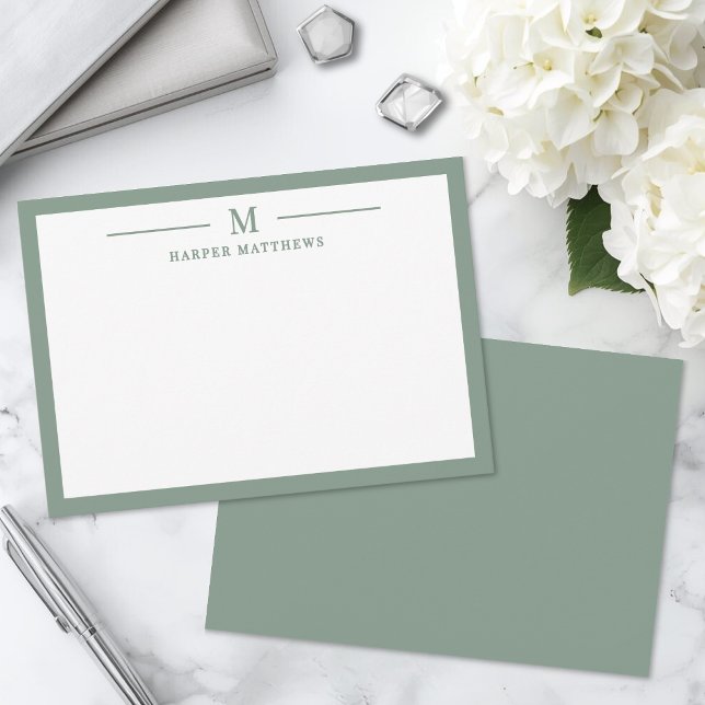 Sage Green Simple Classic Personalized Stationery Note Card (Sage Green Simple Classic Personalized Stationery Note Card)