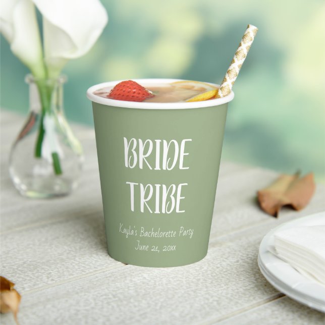 Sage Green Simple Color Wedding Bride Tribe Paper Cups (Insitu)