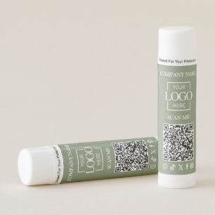 Sage Green Simple Company Business Logo & QR Code Lip Balm