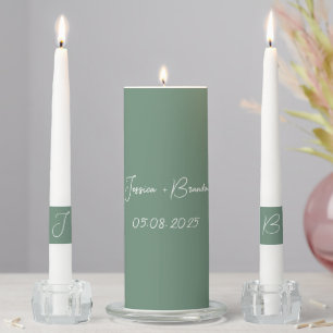 Sage Green Simple Couple Monogram Elegant Unity Candle Set
