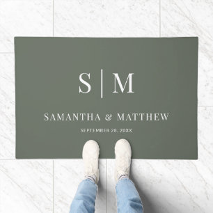 Sage Green Simple Couple Monogram Initials Wedding Doormat