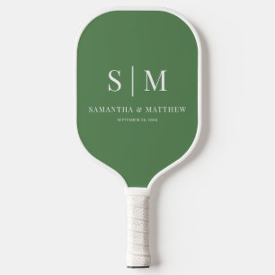 Sage Green Simple Couple Monogram Initials Wedding Pickleball Paddle