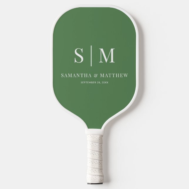 Sage Green Simple Couple Monogram Initials Wedding Pickleball Paddle (Front)