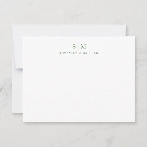 Sage Green Simple Elegant Couple Monogram Note Card