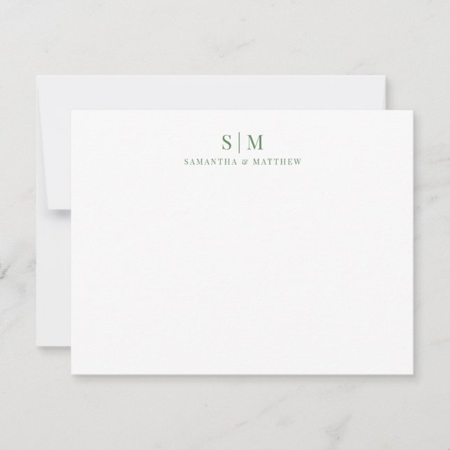 Sage Green Simple Elegant Couple Monogram Note Card (Front)