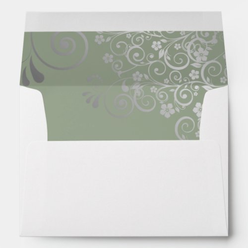 Sage Green Simple Elegant Filigree Wedding Envelope