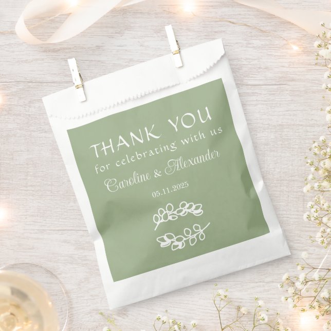 Sage Green Simple Elegant Modern Script Wedding Favor Bag (Clipped)